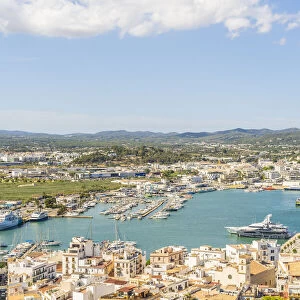 Elevated view over Ibiza Old town, Ibiza Town, Ibiza, Balearic Islands, Spain