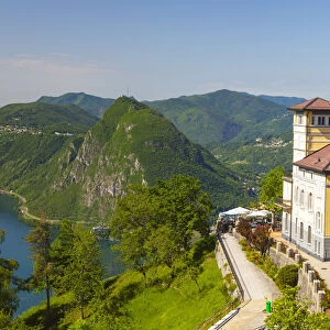 Elevated view over Lugano from Monte Bre, Lugano, Lake Lugano, Ticino, Switzerland