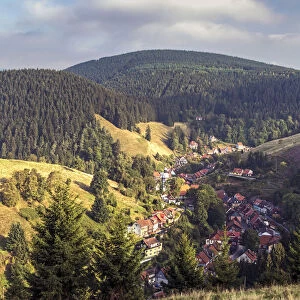 Elevated view over the village of Lerbach, Harz Mountains, Saxony-Anhalt, Germany