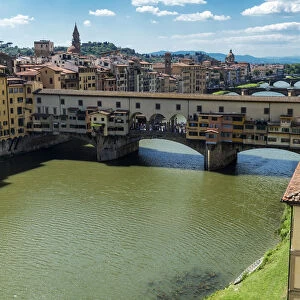 Europe, Italy, Tuscany, Florence, View of Ponte Vecchio from Uffizi Gallery