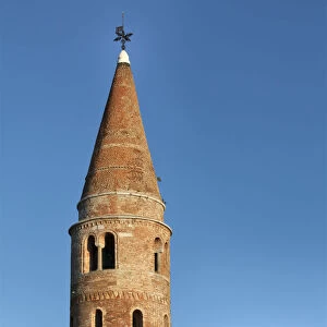 Europe, Italy, Veneto, Caorle. The cylindrical bell tower of the cathedral of St. Stephen