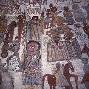 Fine murals decorate the interior of the rock-hewn