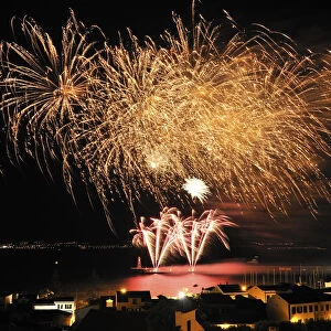 Fireworks during the Seas Week festivities at Horta. Faial, Azores islands