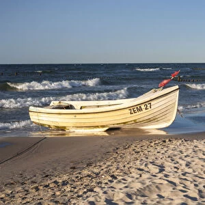 Fishing boat on Beach in Zempin, Usedom Island, Mecklenburg-Western Pomerania, Germany