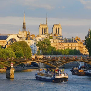 France, Paris, Notre Dame Cathedral, tour boat on river Seine