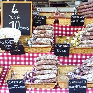 France, Provence Alps Cote d Azur, Aix en Provence. Salami for sale at local market