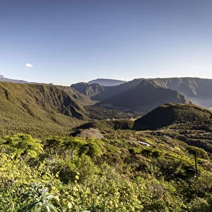 France, Reunion Island, Saint Benoit, Landscape with tropical vegetation on the N3 road to Piton de la Fournaise