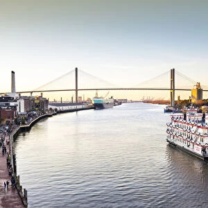 Georgia, Savannah, Riverboat, Riverfront, Talmadge Memorial Bridge, Savannah River