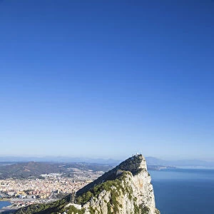 Gibraltar, View of Gibraltar rock, in the distance is the Gibraltar - Spanish border