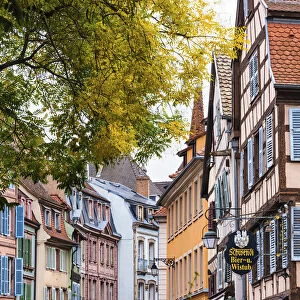 Half-timbered houses of the old town of Colmar, Alsatian Wine Route, France