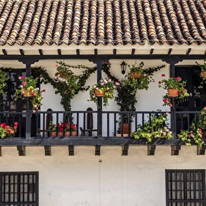 House with balcony at Main Square, Plaza Mayor, Villa de Leyva, Boyaca Department