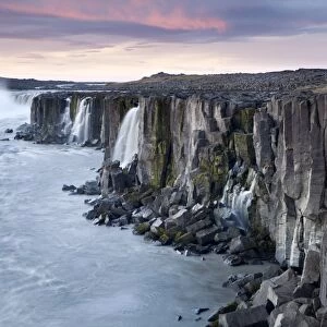 Iceland, Northeast Iceland, Selfoss waterfall at sunrise