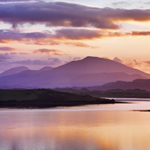 Ireland, Co. Donegal, Mount Errigal and Mulroy bay at sunset