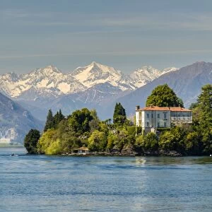 Isola Madre with snowy Alps behind, Lake Maggiore, Piedmont, Italy