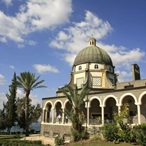 Israel, the Church of Beatitudes on the Mount of Beatitudes overlooking the Sea of