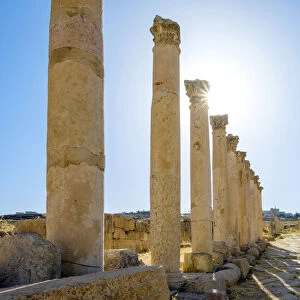 Jordan, Jerash Governorate, Jerash. Colonnaded street (cardo maximus) in the ancient