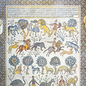 Jordan, Madaba Governorate, Mount Nebo. Byzantine mosaics inside the Memorial Church