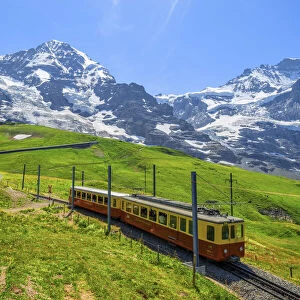 Jungfrau with Jungfraubahn and Monch, Bernese Alps, Berner Oberland, Grindelwald, canton Berne, Switzerland