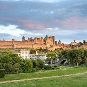 La Cite of Carcassonne seen from Pont Neuf, Carcassonne, Aude Department