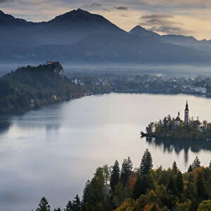 Lake Bled with Assumption of Marys Pilgrimage Church, Slovenia, Europe