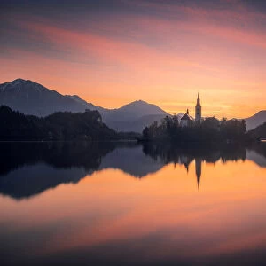 Lake Bled at twilight in spring, Slovenia
