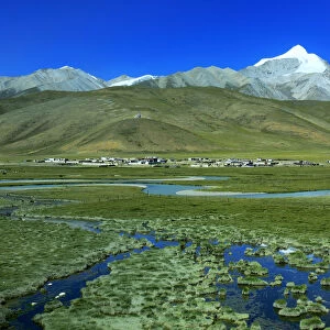 Landscape viewed from train of Trans-Tibetan Railway, Tibet, China
