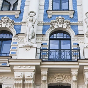 Latvia, Riga, Art Nouveau District, building detail at 4a Strelnieku Iela Street