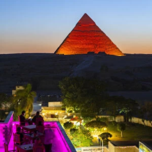 Light show over the Pyramids of Giza, Giza, Cairo, Egypt