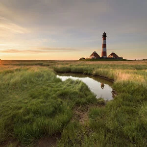 Lighthouse Westerhever at sunrise, Westerheversand, Schleswig-Holstein Wadden sea