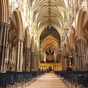 Lincoln, England. Light floods the nave of Lincoln cathedral