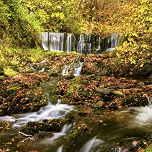 Lower Stockghyll Waterfall in Autumn, Lake District National Park, Cumbria, England
