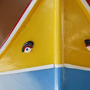 Detail of luzzu, traditional fishing boat with Phoenician eyes in the historic city of