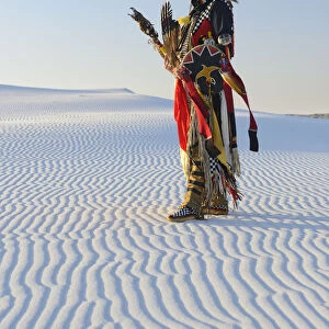 Native American in full regalia, White Sands National Monument, New Mexico, USA MR