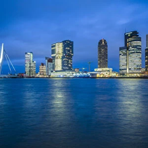 Netherlands, Rotterdam, Erasmusbrug bridge and new commerical towers at the renovated