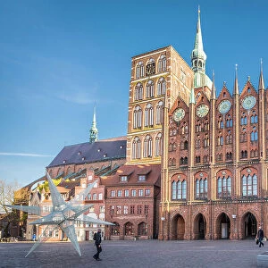 Nikolaikirche and Old Town Hall at Stralsund market square, Mecklenburg-West Pomerania, North Germany, Germany