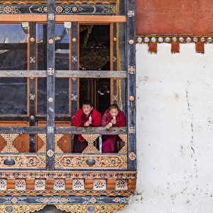 Novice Monks (Child monks) in Gangteng Monastery, Phobjikha Valley, Bhutan