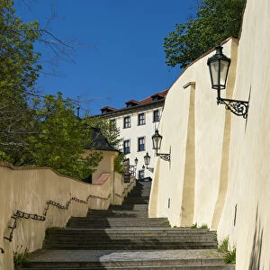 Old Castle Stairs leading to Prague Castle without tourists in the time of Covid-19