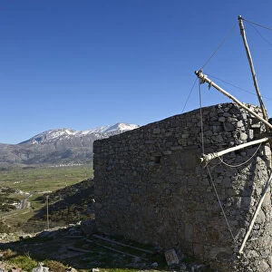 Old windmills at the Seli-Ambelou Pass, Lassithi plateau, Crete, Greece, Europe