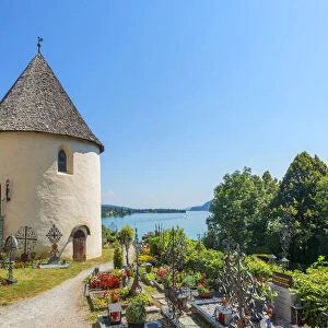 Ossuary near Church Holy Primus and Felician with Waorthersee, Maria Waorth, Carinthia