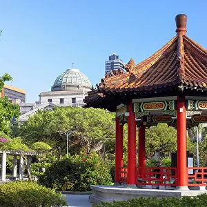 Pagoda and National Taiwan Museum in 228 Peace Memorial Park, Taipei, Taiwan