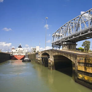 Panama, Panama Canal, Tanker in Miraflores Locks