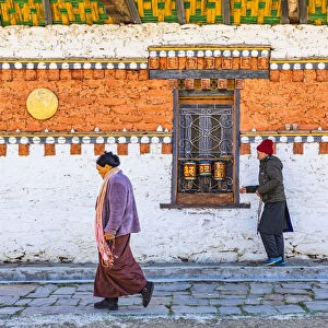 People walking around Jambey Lhakhang, Jakar, Bumthang District, Bhutan