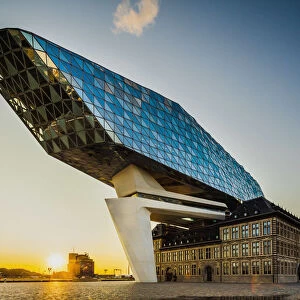 Port Authority buidling by Zaha Hadid architect at sunset in Antwerp, Belgium