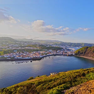 Portugal, Azores, Faial, Horta, View of the city, Porto Pim and Monte Queimado