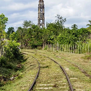 Railroad tracks and Manaca Iznaga Tower, Valle de los Ingenios, Sancti Spiritus Province