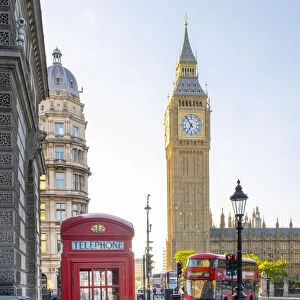 Red phone box & Big Ben, Houses of Parliamant, London, England, UK