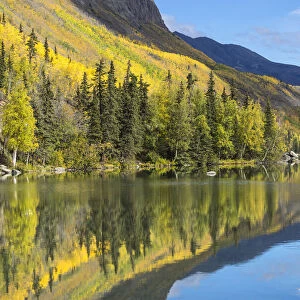 Reflection of mountain on Long Lake, Glenn Highway, Southcentral Alaska, Alaska, USA
