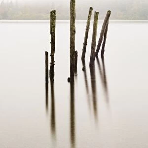 Remains of the old jetty, Derwentwater, Cumbria, UK