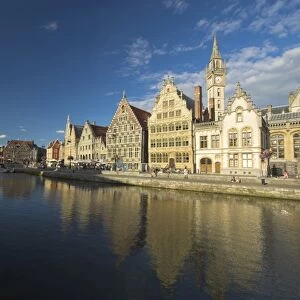 River Leie & Guildhouses on Graslei, Ghent, East Flanders, Belgium