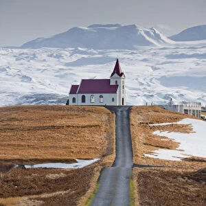 Road Leading to Ingjaldsholl Church at Hellisandur, Snaefellsjokull National Park
